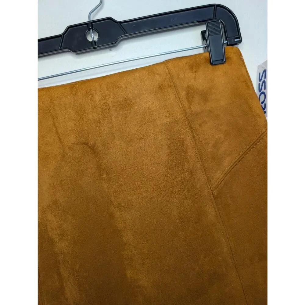 Marc New York Andrew Marc Women Skirts, Caramel Brown Faux Suede Pencil Skirt XS